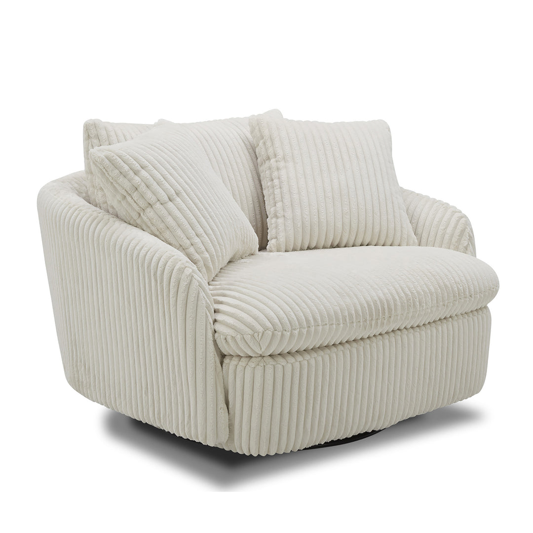 Living Boomer - Mega Ivory Large Swivel Chair with 2 Toss Pillows