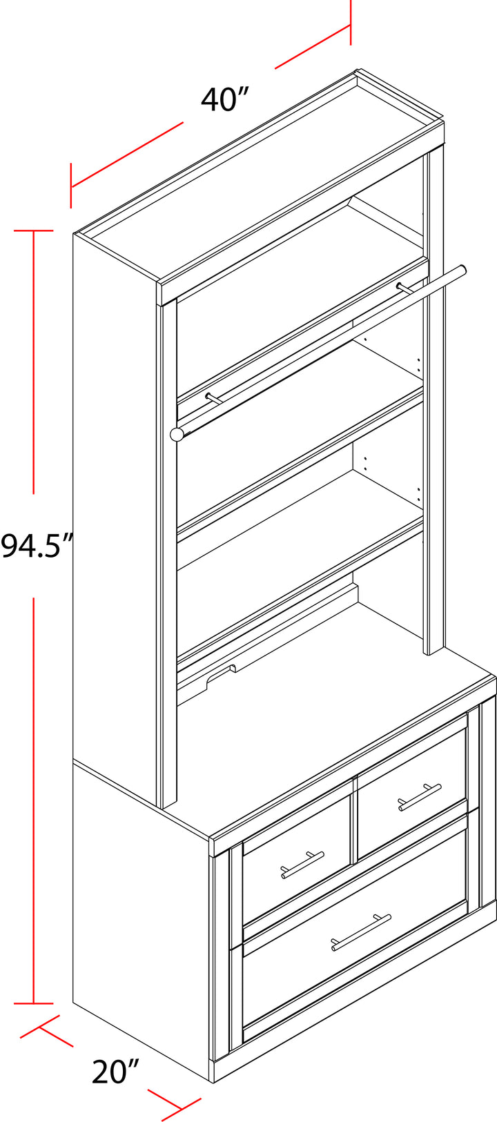 House Catalina 40 In. Lateral File and Hutch