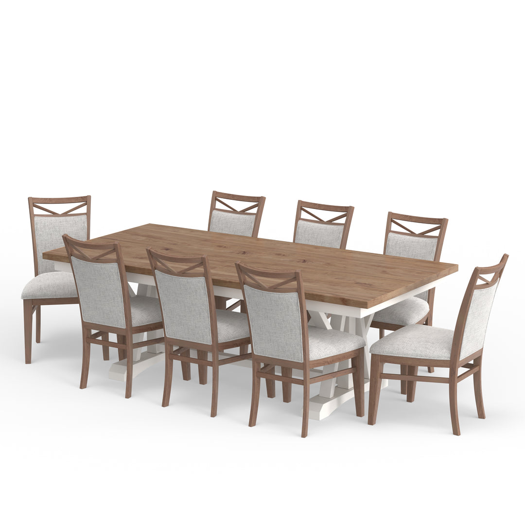 Parker House Americana Modern Dining Extendable Trestle Table with 8 Upholstered Chairs