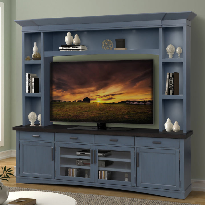 House Americana Modern - Denim 92 In. TV Console with Hutch and LED Lights