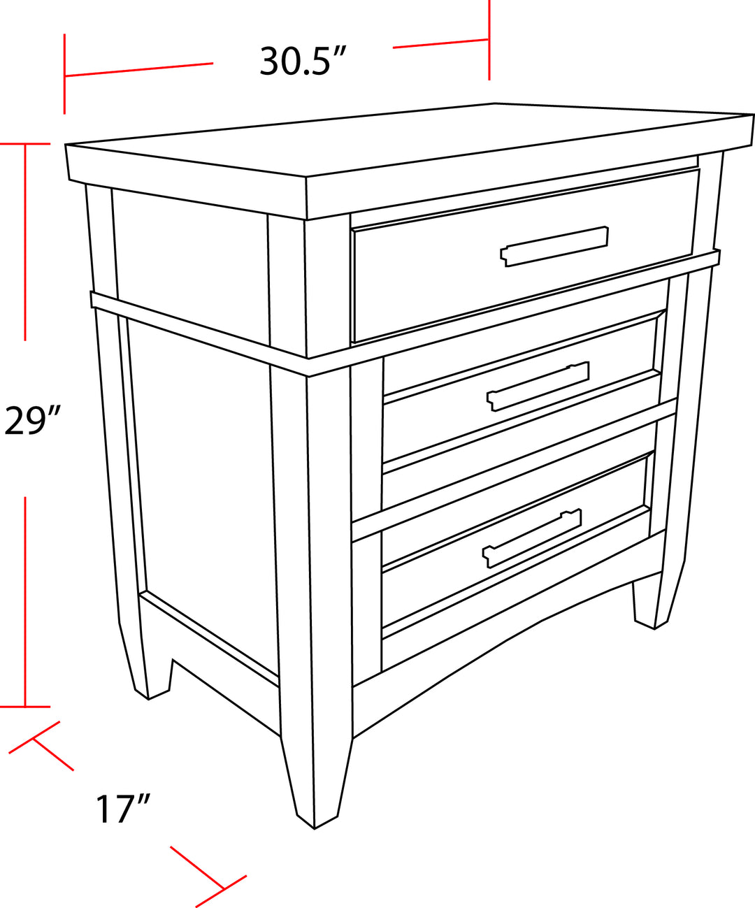 House Americana Modern Bedroom 3 Drawer Nightstand with Charging Station