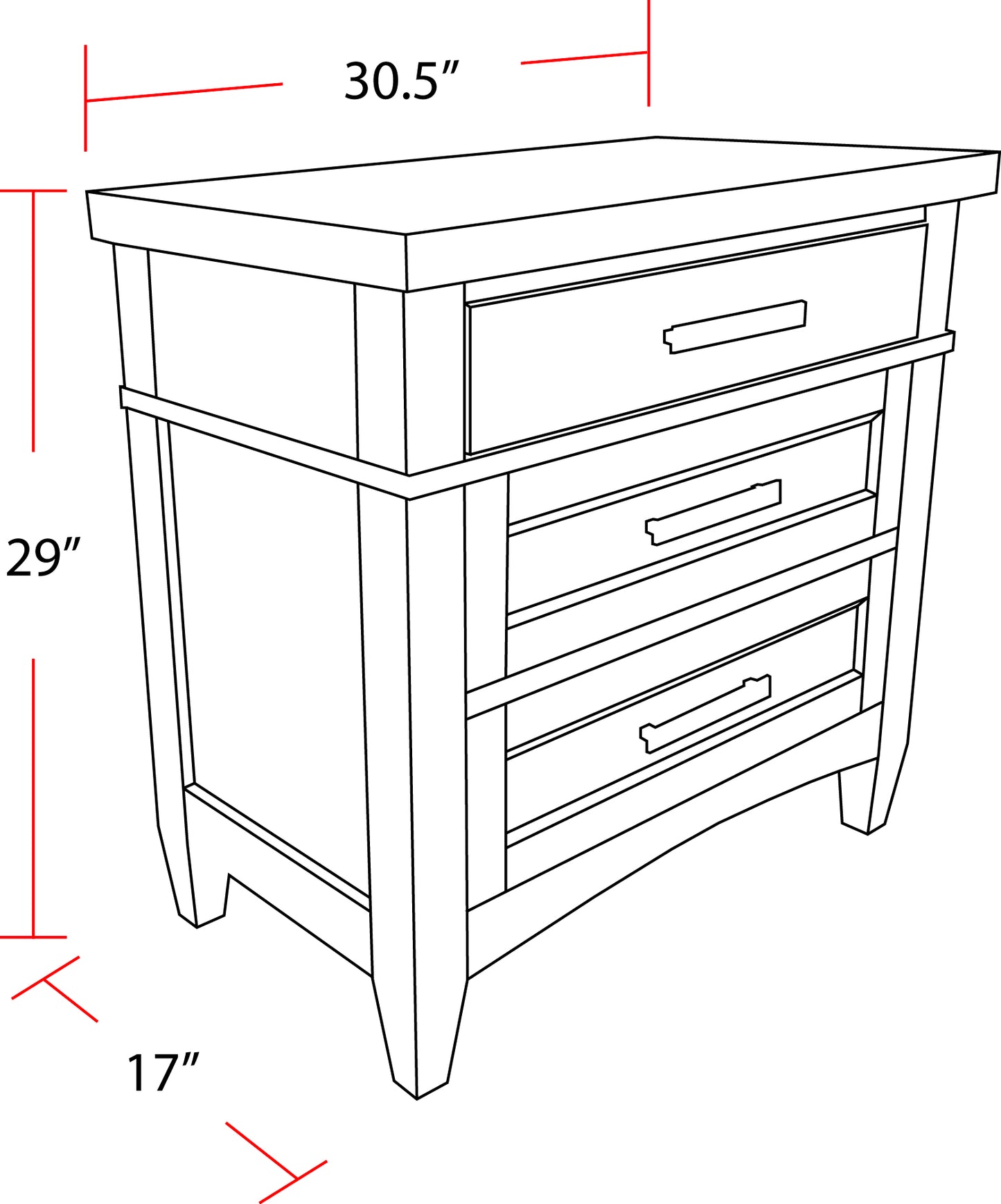 House Americana Modern Bedroom 3 Drawer Nightstand with Charging Station