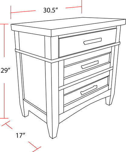 House Americana Modern Bedroom 3 Drawer Nightstand with Charging Station