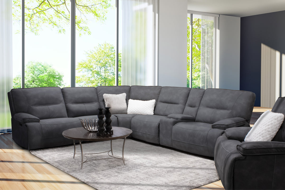Parker Living Gladiator - Sky 6 Piece Modular Power Reclining Sectional with Power Adjustable Headrests