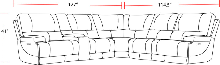 Living Whitman - Verona Coffee - Powered By Freemotion 6 Piece Modular Power Reclining Sectional with Power Adjustable Headrests