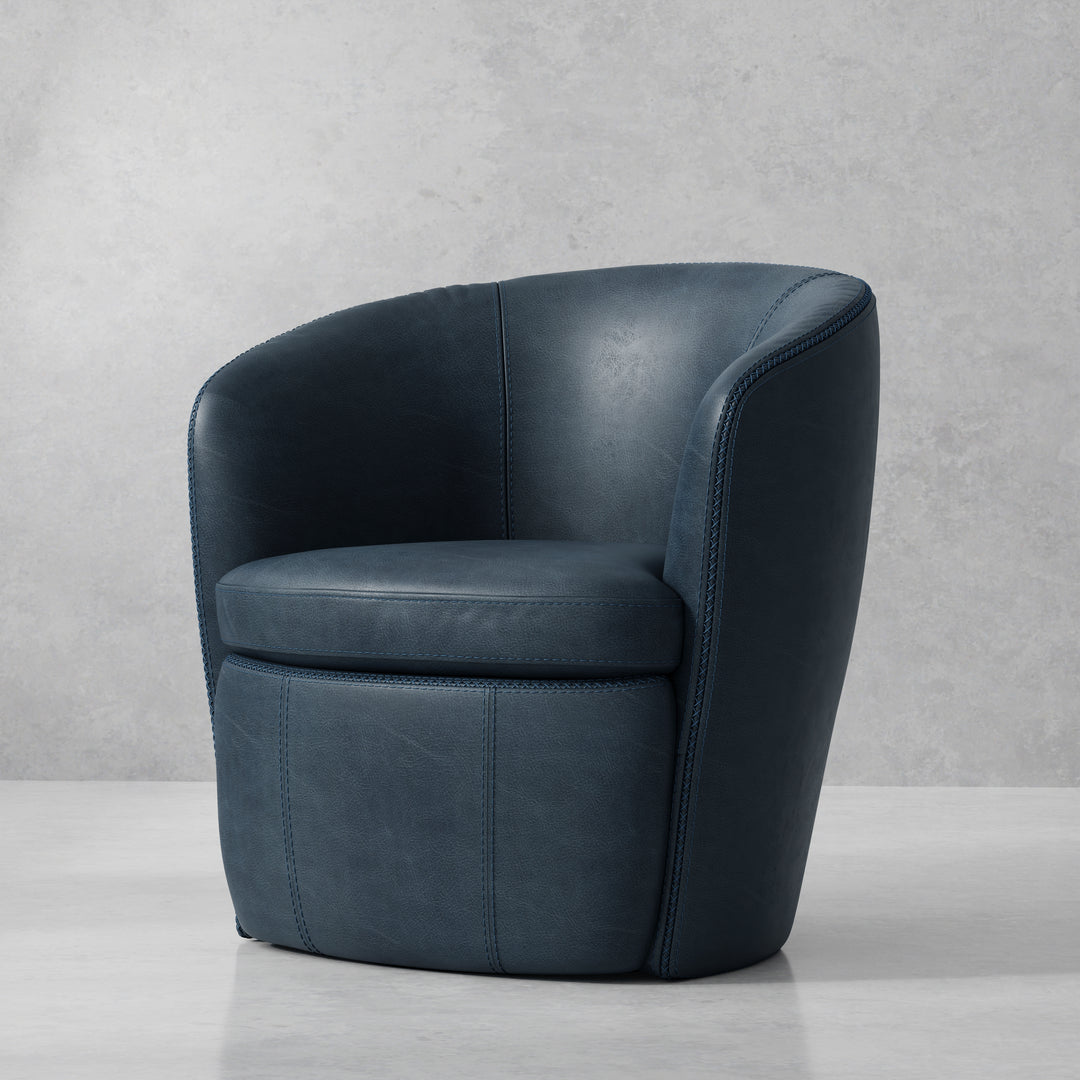 Living Barolo - Vintage Navy 100% Italian Leather Swivel Club Chair