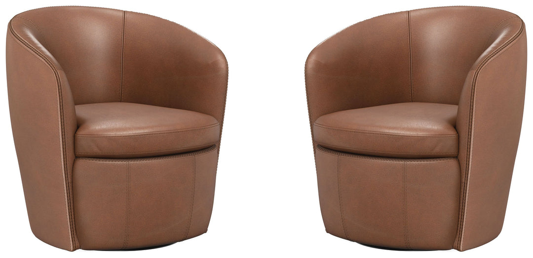 Living Barolo - Vintage Whiskey 100% Italian Leather Swivel Club Chair Two Pack