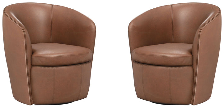 Living Barolo - Vintage Whiskey 100% Italian Leather Swivel Club Chair Two Pack