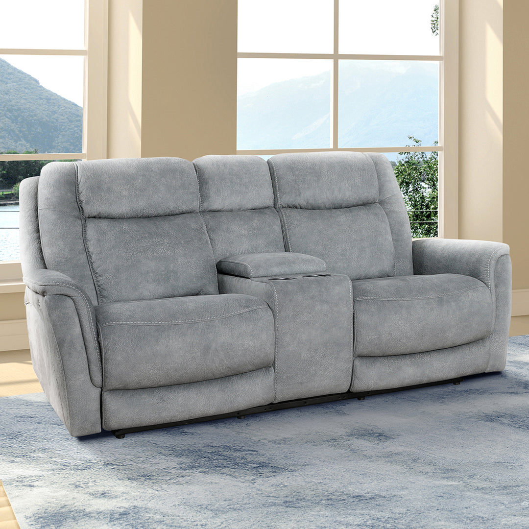 Living Linus - Hudson Grey Zero Gravity Power Reclining Console Loveseat