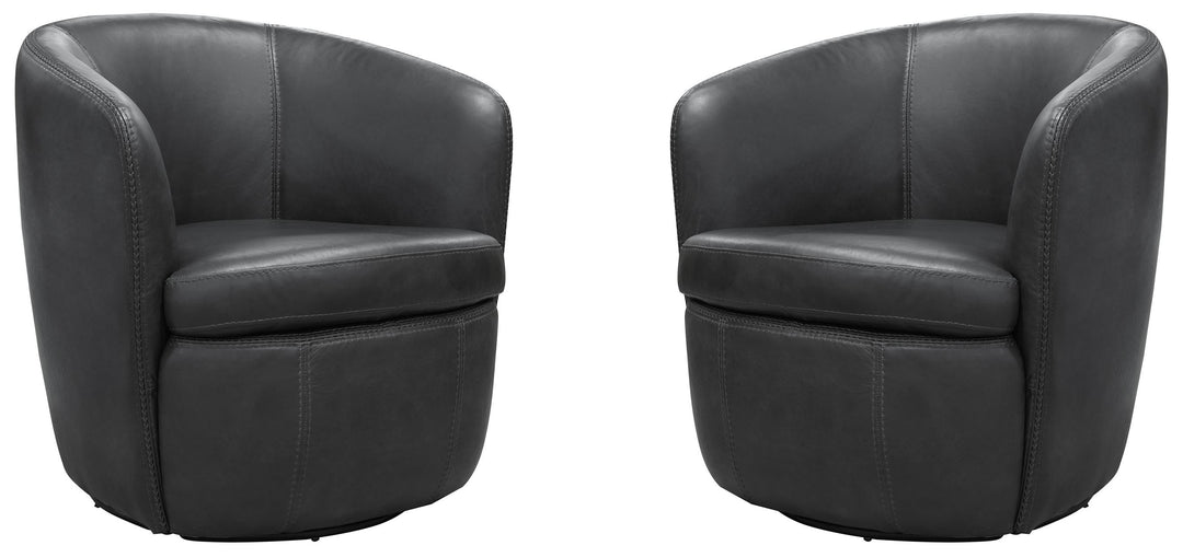 Living Barolo - Vintage Slate 100% Italian Leather Swivel Club Chair Two Pack