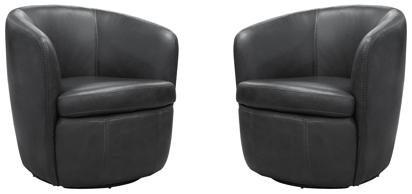 Living Barolo - Vintage Slate 100% Italian Leather Swivel Club Chair Two Pack