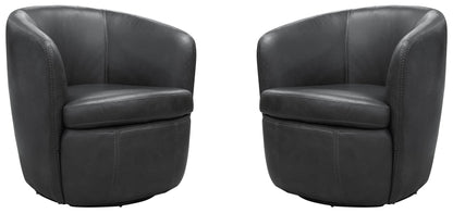 Living Barolo - Vintage Slate 100% Italian Leather Swivel Club Chair Two Pack