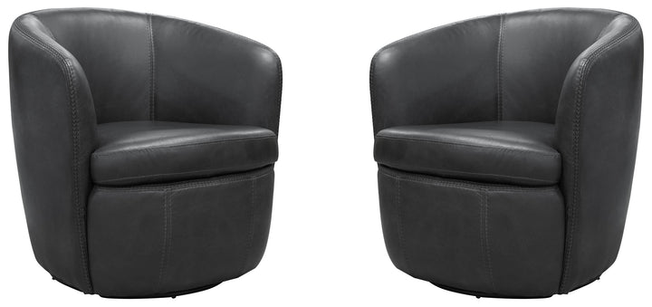 Living Barolo - Vintage Slate 100% Italian Leather Swivel Club Chair Two Pack