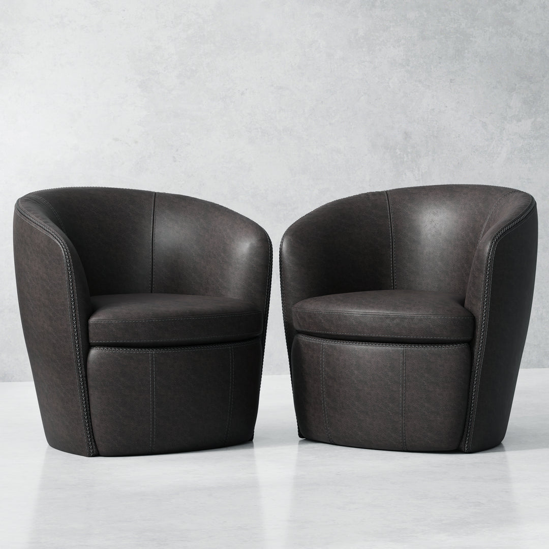 Living Barolo - Vintage Slate 100% Italian Leather Swivel Club Chair Two Pack