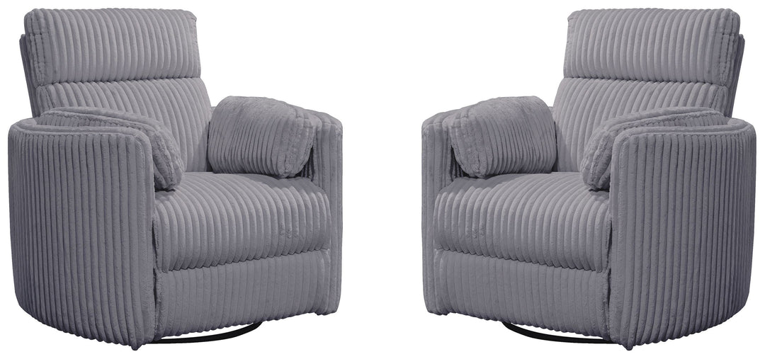 Living Radius - Mega Grey Power Swivel Glider Recliner Two Pack