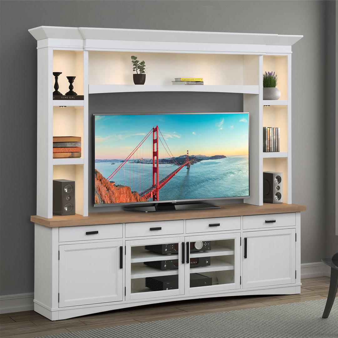 House Americana Modern - Cotton 92 In. TV Console with Hutch and LED Lights