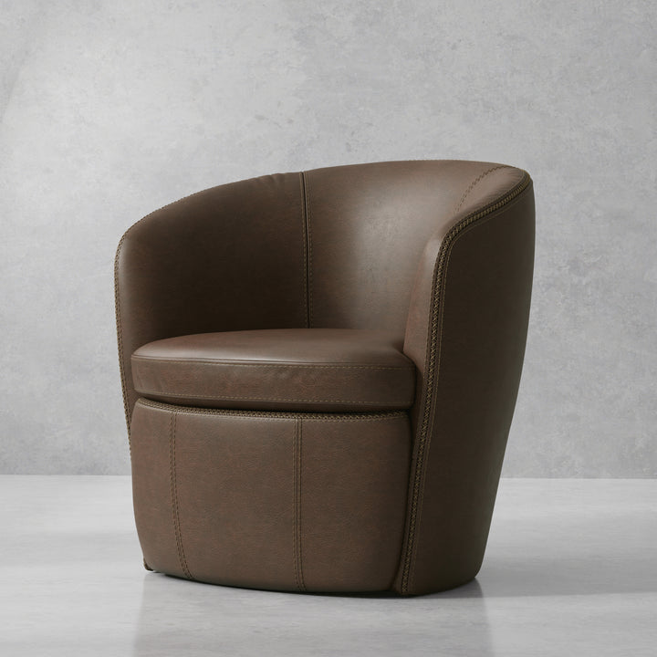 Living Barolo - Vintage Brown 100% Italian Leather Swivel Club Chair