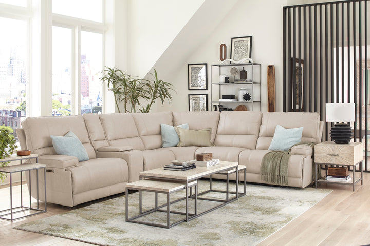 Living Whitman - Verona Linen - Powered By Freemotion 6 Piece Modular Power Reclining Sectional with Power Adjustable Headrests