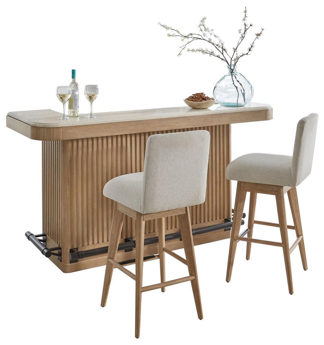 House Escape - Dining 78" Bar with 2 upholstered swivel barstools