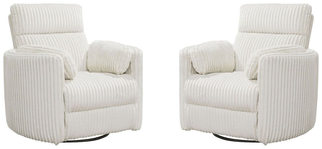 Living Radius - Mega Ivory Power Swivel Glider Recliner Two Pack