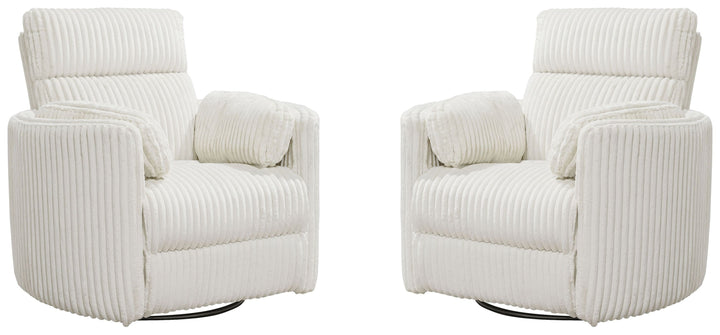 Living Radius - Mega Ivory Power Swivel Glider Recliner Two Pack