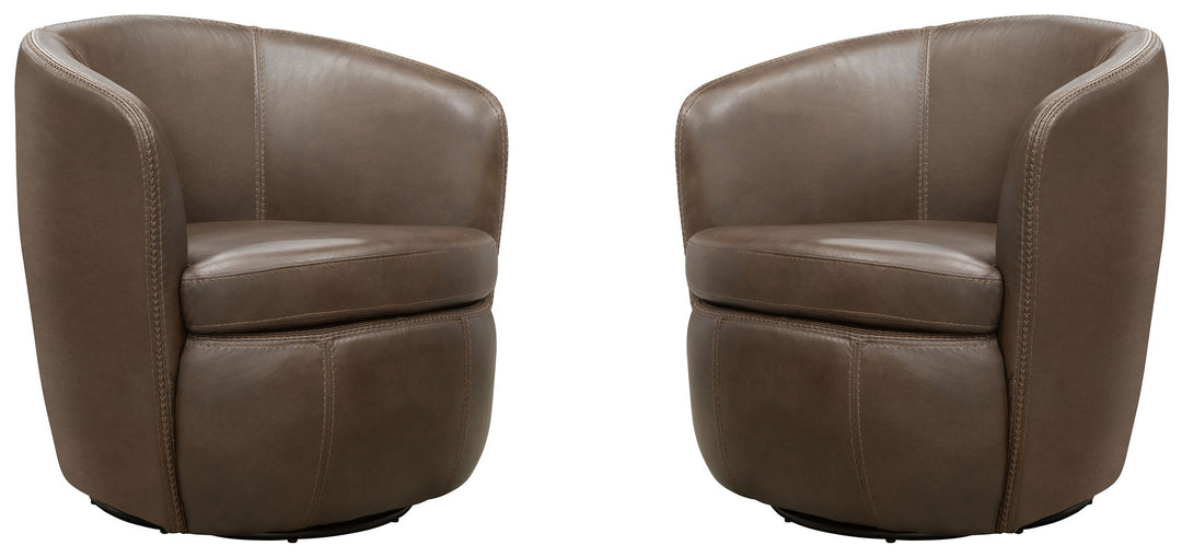 Living Barolo - Vintage Brown 100% Italian Leather Swivel Club Chair Two Pack