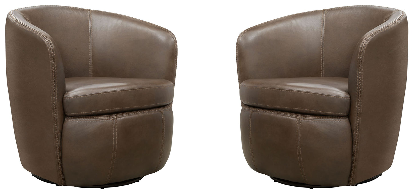 Living Barolo - Vintage Brown 100% Italian Leather Swivel Club Chair Two Pack