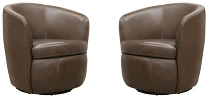 Living Barolo - Vintage Brown 100% Italian Leather Swivel Club Chair Two Pack