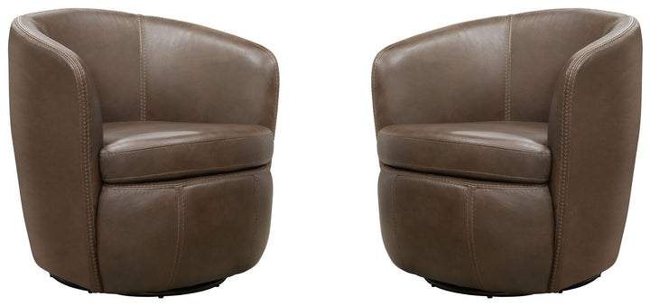 Living Barolo - Vintage Brown 100% Italian Leather Swivel Club Chair Two Pack