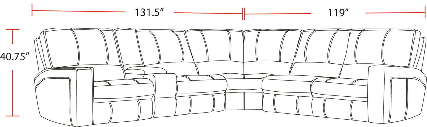 Living Rockford - Verona Saddle 6 Piece Modular Power Reclining Sectional with Power Adjustable Headrests