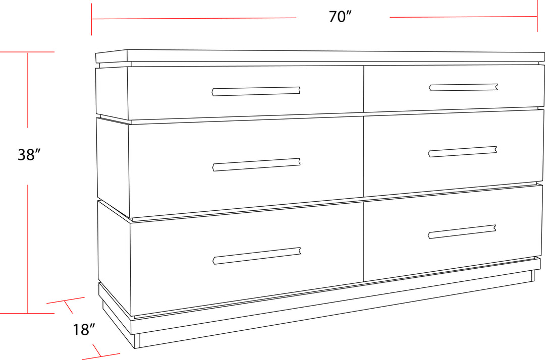 House Pure Modern Bedroom 6 Drawer Dresser