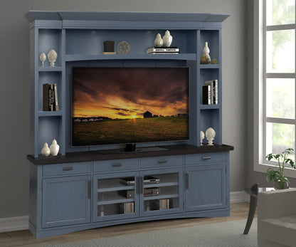 House Americana Modern - Denim 92 In. TV Console with Hutch Back Panel and LED Lights