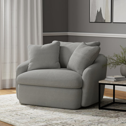 Living Boomer - Dove Grey Large Swivel Chair with 2 Toss Pillows