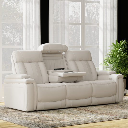 Living Royce - Fantom Ivory Power Reclining Sofa with Drop Down Console