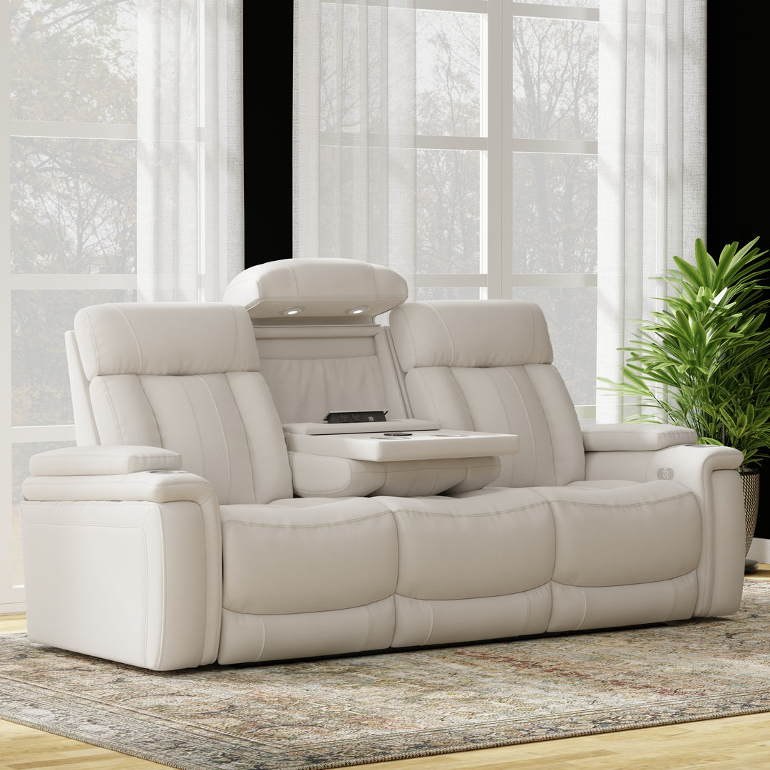 Parker Living Royce - Fantom Ivory Power Reclining Sofa with Drop Down Console