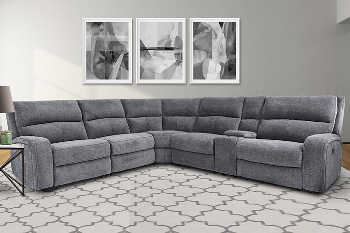 Living Polaris - Bizmark Grey 6 Piece Modular Power Reclining Sectional with Power Adjustable Headrests