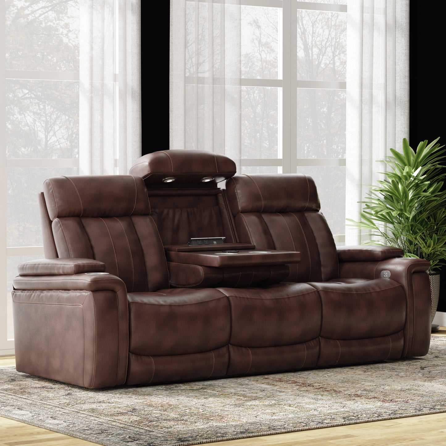 Living Royce - Fantom Brown Power Reclining Sofa with Drop Down Console