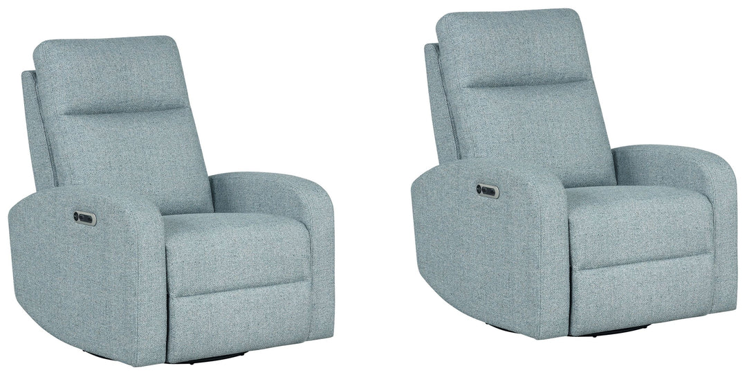 Living Thriller - Natural Beauty Blue Power Swivel Glider Recliner Two Pack