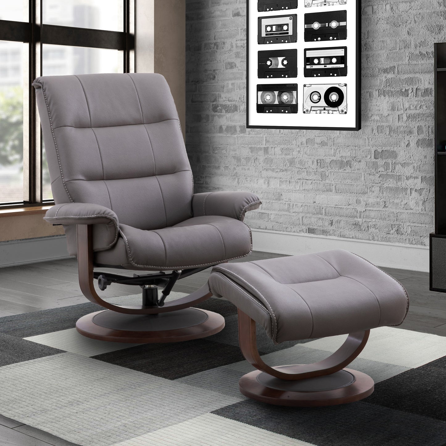 Living Knight - Haze Manual Reclining Swivel Chair and Ottoman